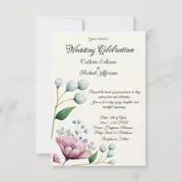 Elegant Floral Wedding Soft Botanical Romance Invitation