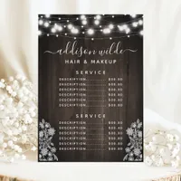 Rustic Lace Wood String Lights Business Price List Menu