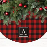 Red And Black Buffalo Plaid Monogram Brushed Polyester Tree Skirt