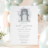 Watercolor Gray Bear Cute Simple Boys Baby Shower Invitation