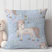 Personalized Watercolor Unicorn Star Monogram Name Throw Pillow