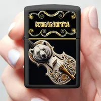 Grizzly Bear Engraved on White Violin Zippo Lighter