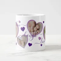 Live Laugh Love Photo Hearts Purple Giant Coffee Mug