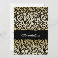 ombre gold and Black Swirling Border Wedding Invitation