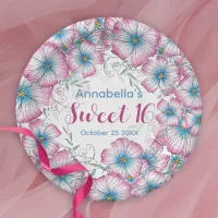 Bohemian Pastel Floral Pink Blue Sweet 16 Paper Plates