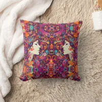 Multicolor Retro Hippie Boho style Throw Pillow 