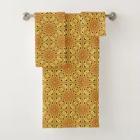 Oriental Orange & Yellow Geometric Pattern Bath Towel Set