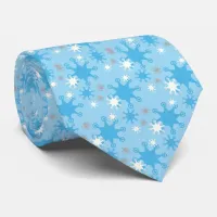 Blue & Grey Retro Snowflake Men’s Neck Tie