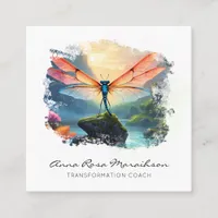 *~* Abstract Colorful painting  Lotus Dragonfly   Square Business Card