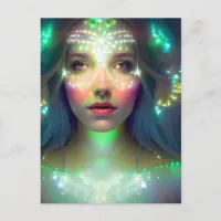 Glowing Green Stars Goddess of Light Fantasy Art Postcard