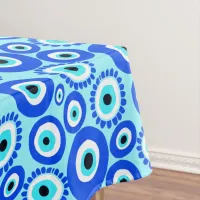 Colourful Greek Eye Pattern on Aqua Blue Tablecloth