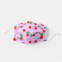 Pretty Pink Strawberries and Flowers Patterned Adult Cloth Face Mask