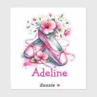 Pretty Pink Ballet Shoes and Flowers Personalized Sticker