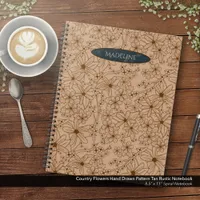 Country Flowers Hand Drawn Pattern Tan Vintage Notebook