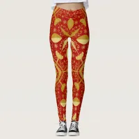 Festive Red & Gold Christmas  Leggings