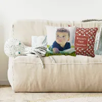 Baby's First Christmas | Snowman Pattern Photo Throw Pillow