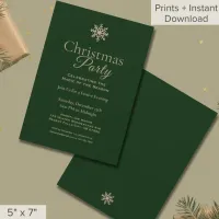 Classic Green Gold Snowflake Christmas Party  Invitation