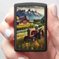 Rustic Tractor by the Mountains Zippo Lighter