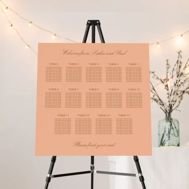 Peach Golden Beige 14 Table Seating Chart Foam Board