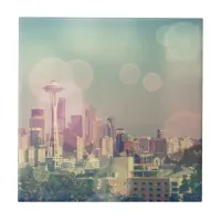 Dreamy Seattle Skyline and Space Needle Ceramic Tile