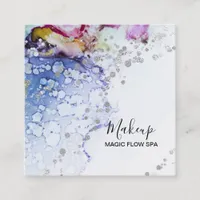 *~* Organic Flow Watercolor Blue Abstract Glitter Square Business Card