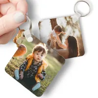 Custom 2 Photo Square Metal Double Sided Keychain