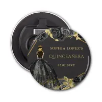 Elegant Black Gold Floral Princess Quinceanera  Bottle Opener