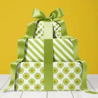 Bright Green Daisy Floral Stripes Polka Dot  Wrapping Paper Sheets