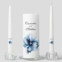 Elegant Dusty Blue Navy  Flowers Wedding  Unity Candle Set