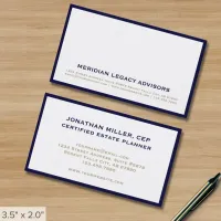 Minimalist White Navy Blue Border Business Card