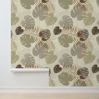 Stylish Botanical Leaf Patterned Brown, Beige Wallpaper