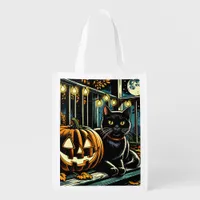 Black Cat and Jack-O-Lantern Halloween Grocery Bag