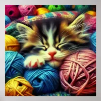 Cute Kitten Sleeping under a Blanket Poster