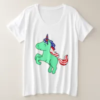 Unicorn Mint Green Patriotic USA Flag Mane Cartoon Plus Size T-Shirt