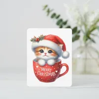 Merry Christmas Cat In A Mug - Christmas Holiday Card