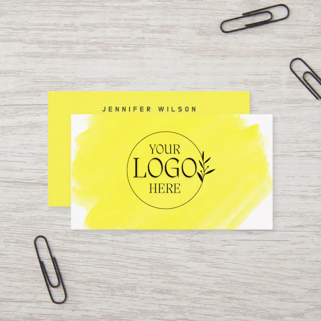 Yellow watercolor brushstroke upload your logo business card