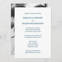 Minimalist Blue & White Temple Wedding Reception Invitation