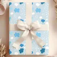 Whimsical Christmas Clouds And Snowflakes Wrapping Paper