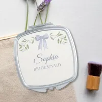 Elegant Floral Bow Bridesmaid Proposal Gift Compact Mirror