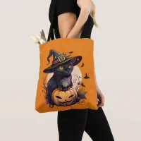 Pumpkin Orange Cat Lovers Halloween Black Cat  Tote Bag