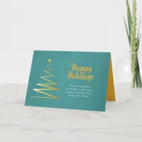 Trendy Corporate Teal and Gold Christmas Holiday Card