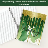 Green Gold Glitter Girly Monogram Name Notebook