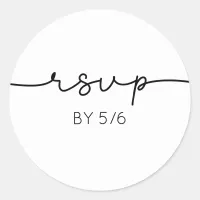 Modern Handwritten Black Minimalist RSVP Wedding Classic Round Sticker