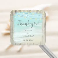 Rustic Beach Wood Coastal Wedding Thank You Square Sticker