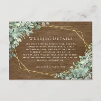 Rustic Wood Eucalyptus Gold Wedding Details Enclosure Card