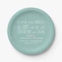 Christian Bible Verse Typography Teal Graduation Paper Plates