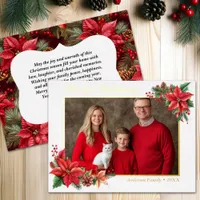 Christmas Poinsettia Flower Family Photo  Foil Holiday Postcard