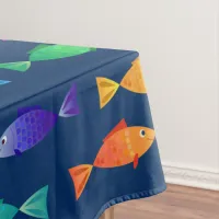 Rainbow fish in ocean cute colorful pattern tablecloth