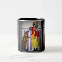 Vintage Easter Girl Feeding a Rabbit, ZSSG Two-Tone Coffee Mug