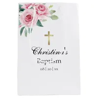 Elegant Watercolor Pink Rose Baptism Gift Bag